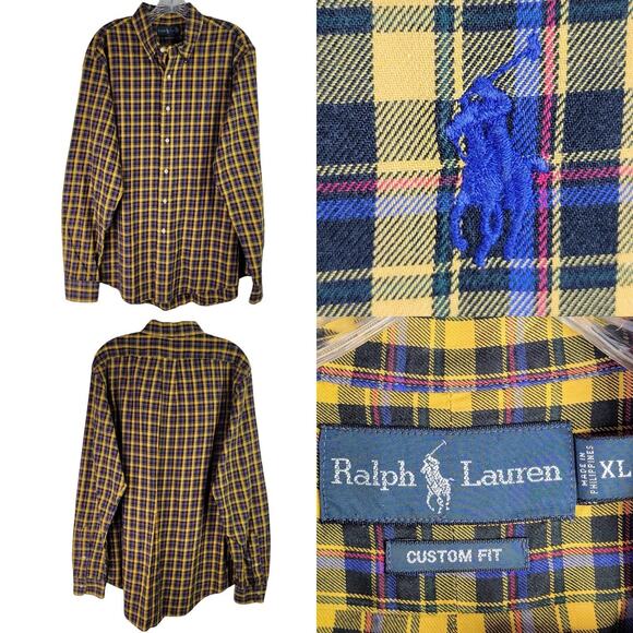 Polo Ralph Lauren Shirt Oxford Men's Size XL LS Button Down Yellow Plaid - Picture 1 of 9